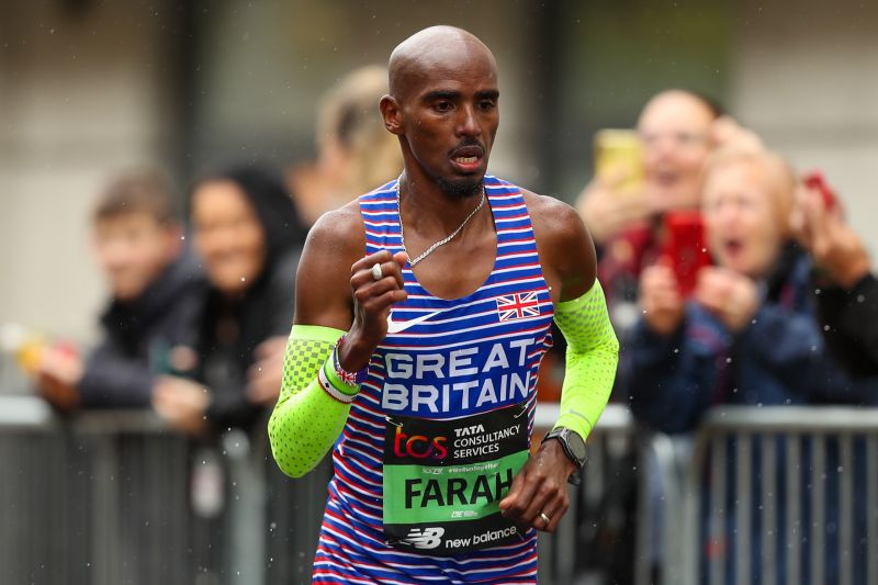 Sir Mo Farrah in bright coloured running gear, running