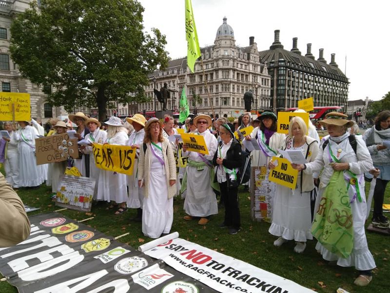 Leicester local group joined a suffragette anti-fracking protest.