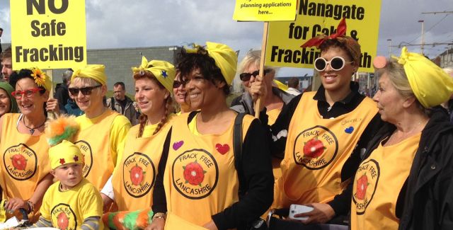 The yellow-clad Nanas in street protest against fracking
