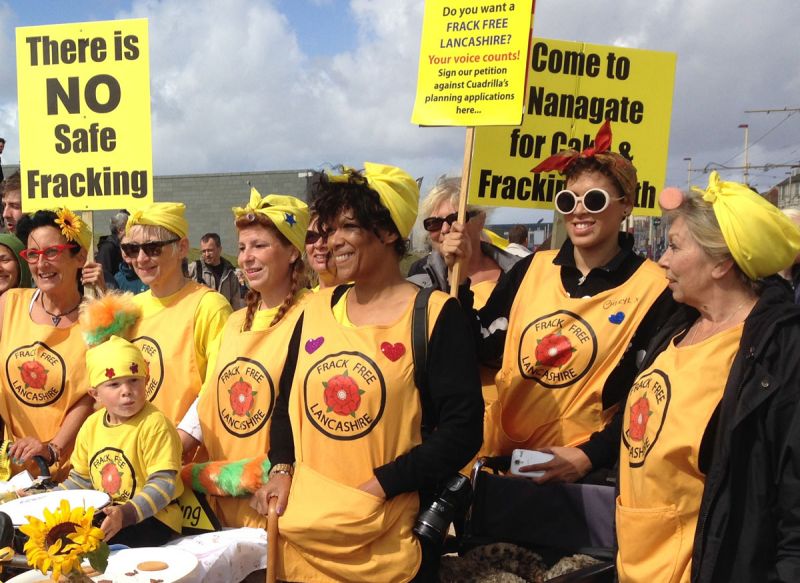 The yellow-clad Nanas in street protest against fracking