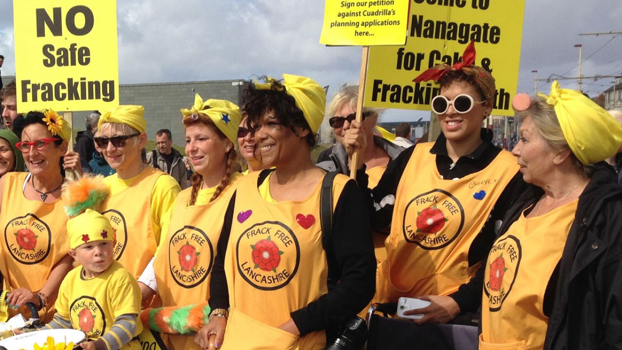 The yellow-clad Nanas in street protest against fracking