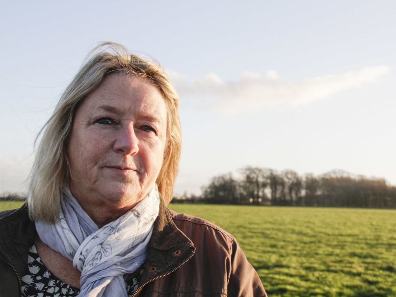 Barbara Richardson, Roseacre resident and a primary school teaching assistant, photographed here at the end of her driveway which is the proposed Roseacre fracking site, 500m from her house.