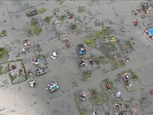 A view from above of Beira, Mozambique, under water after being hit by Cyclone Idai