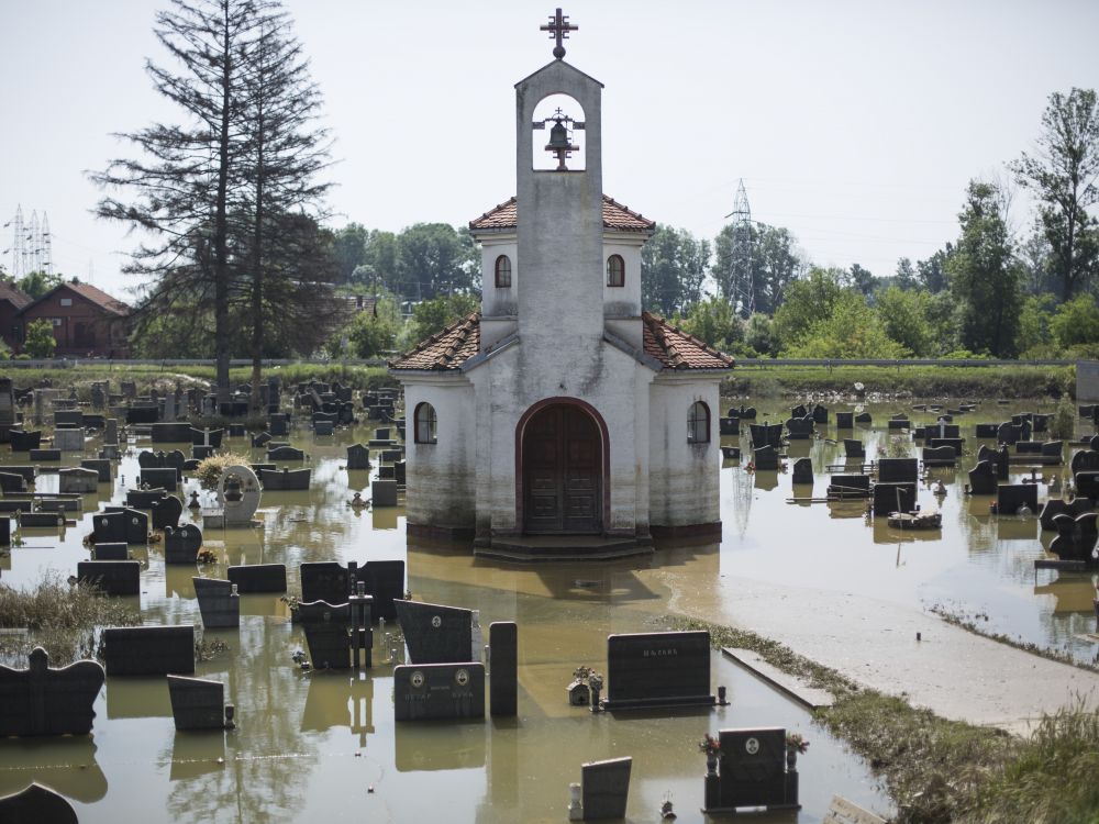 A flooded churchyard in Bosnia