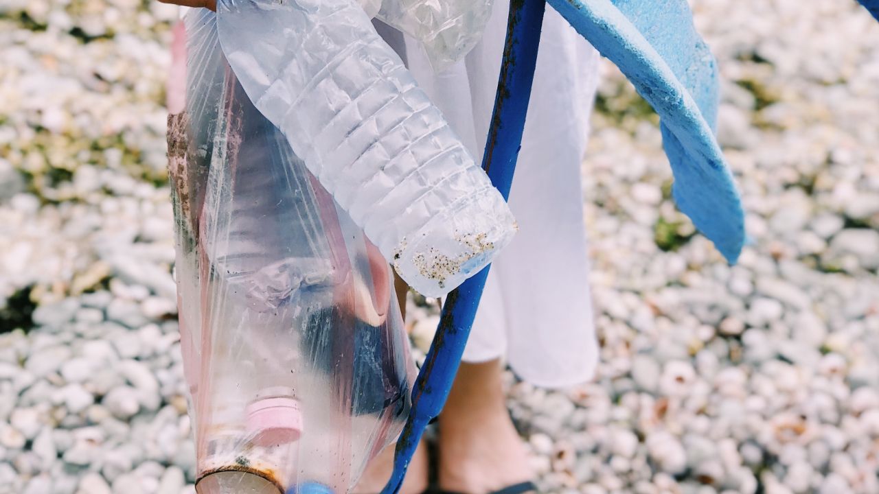 photo of plastics being collected on beach