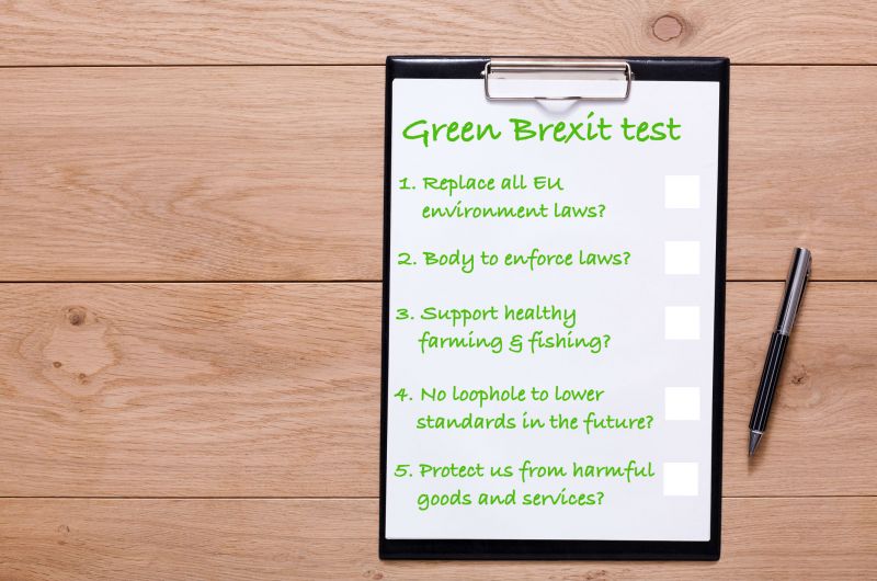 Clipboard on table showing Green Brexit check list - 5 key areas