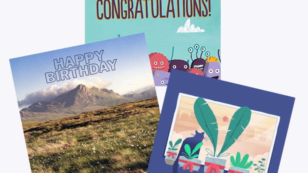 Display of three occasion cards