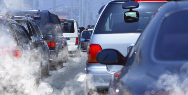 traffic jam two lanes excessive exhaust fumes