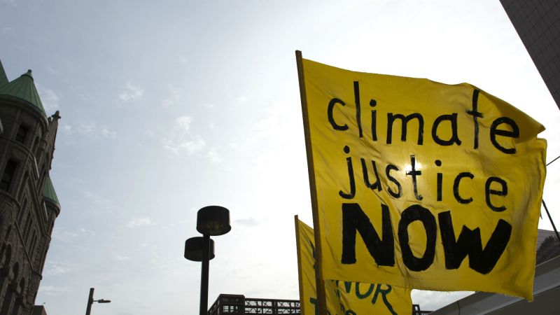 Climate justice banner at a protest against the Dakota Access Pipeline
