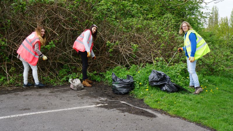 Volunteers clear a park of plastic rubbish in Chester