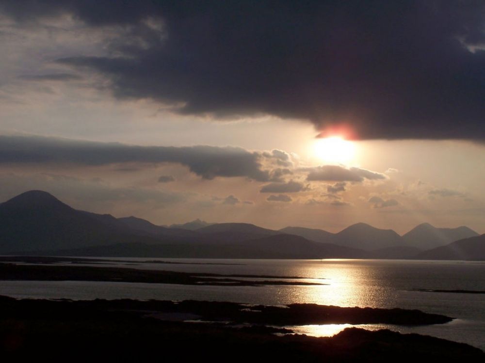 Sunset over the sea on the isle of Skye