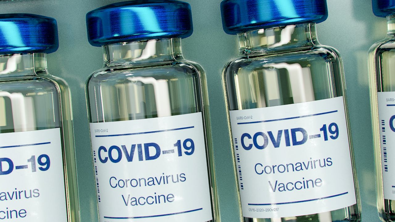 Covid-19 vials of vaccine lined up 