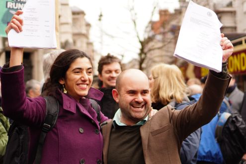 Our lawyers Katie and Will outside Court after Heathrow