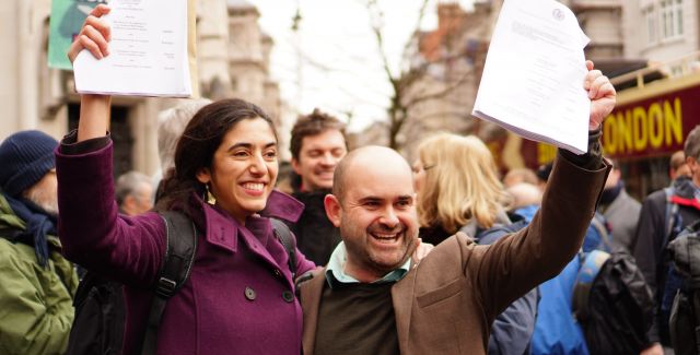 Our lawyers Katie and Will outside Court after Heathrow