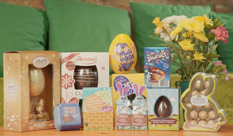 Selection of chocolate Easter eggs in varied packaging