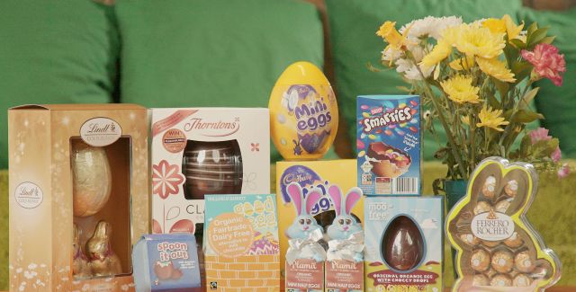 Selection of chocolate Easter eggs in varied packaging
