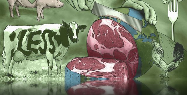 Illustration showing meat and livestock