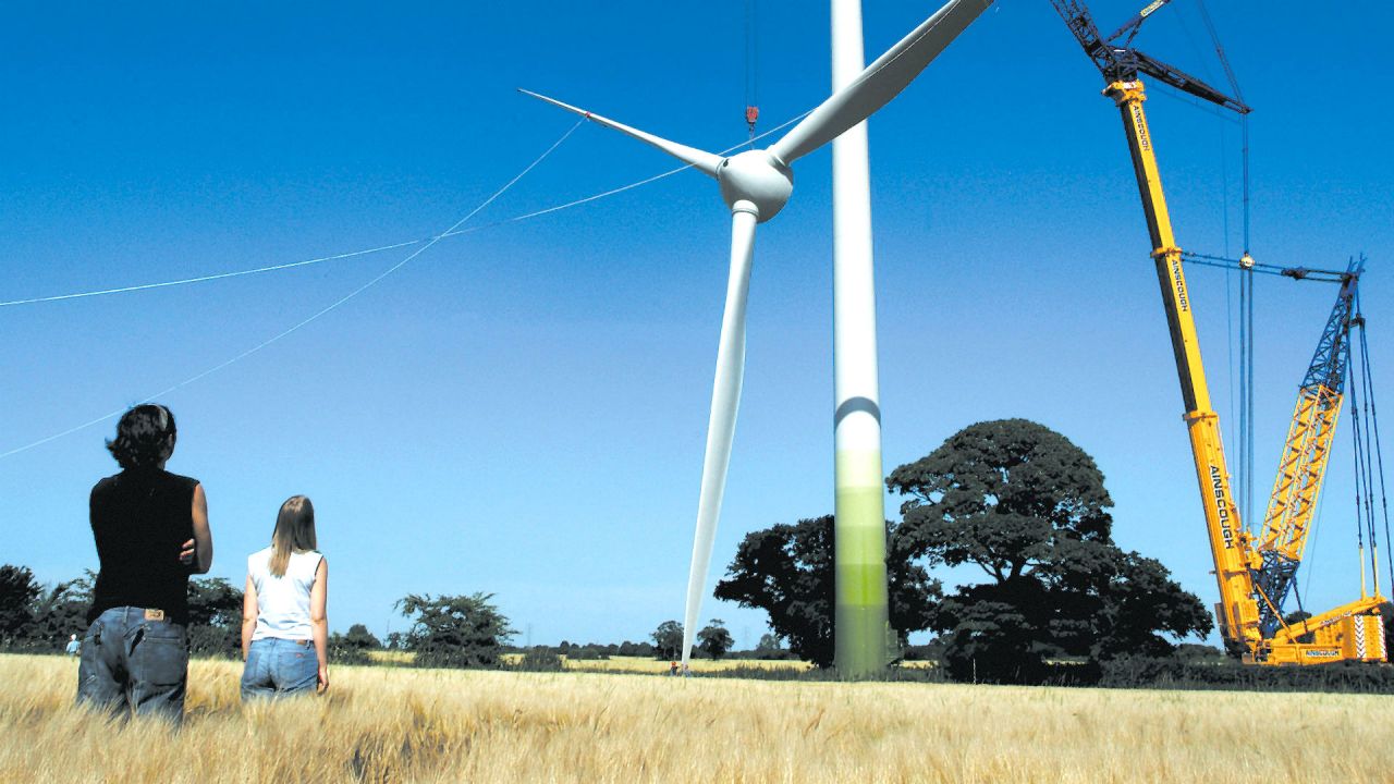 An Ecotricity wind turbine being mounted in Swaffham