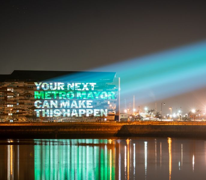 Projection during election campaign by Friends of the Earth
