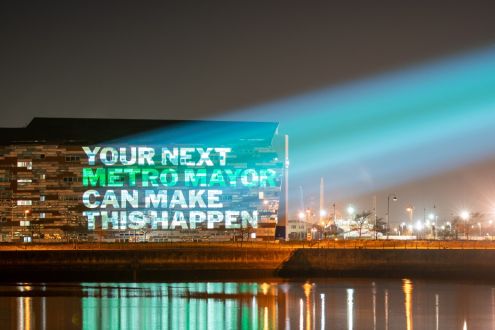 Projection during election campaign by Friends of the Earth
