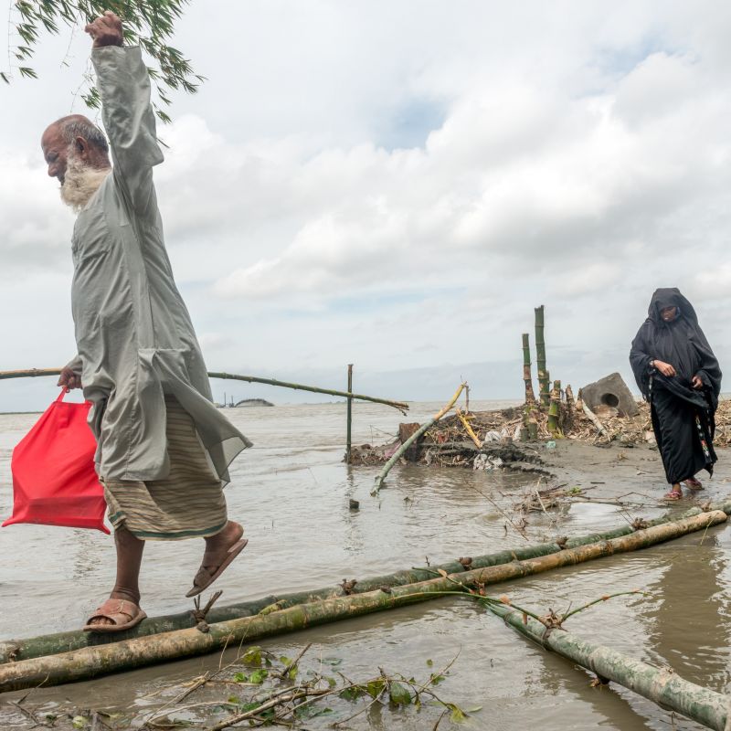 Heavy flooding from monsoon rain and tide from river in Dohar, Bangladesh