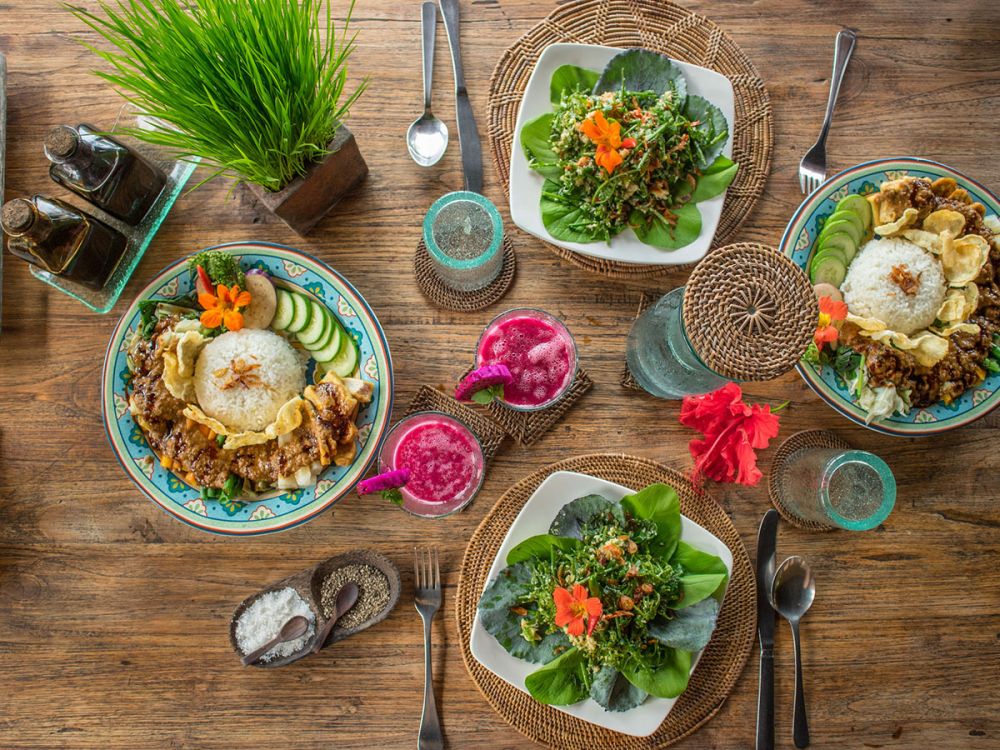 Plant based food meal in the garden
