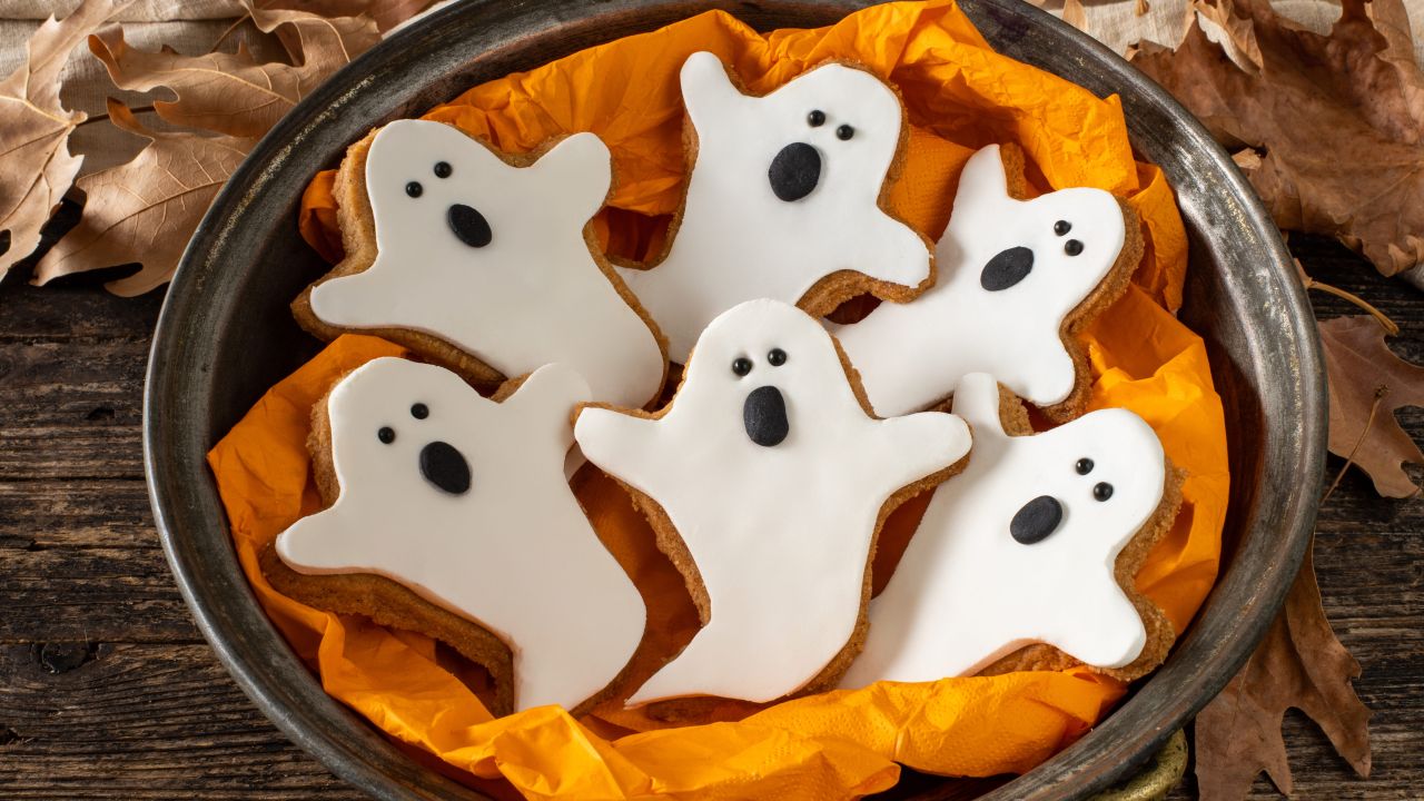 A plateful of Halloween ghost cookies