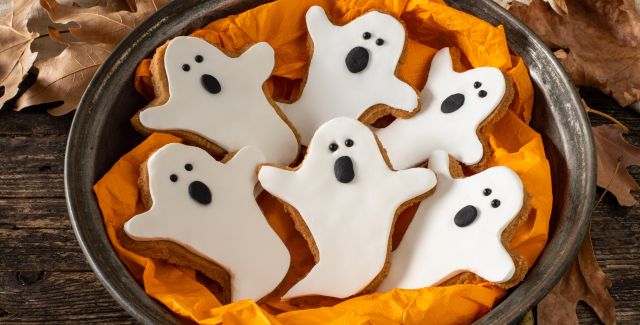 A plateful of Halloween ghost cookies