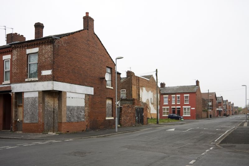 Houses in disrepair in Moss Side, Manchester