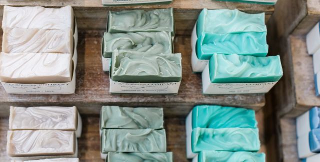 Bars of coloured soaps