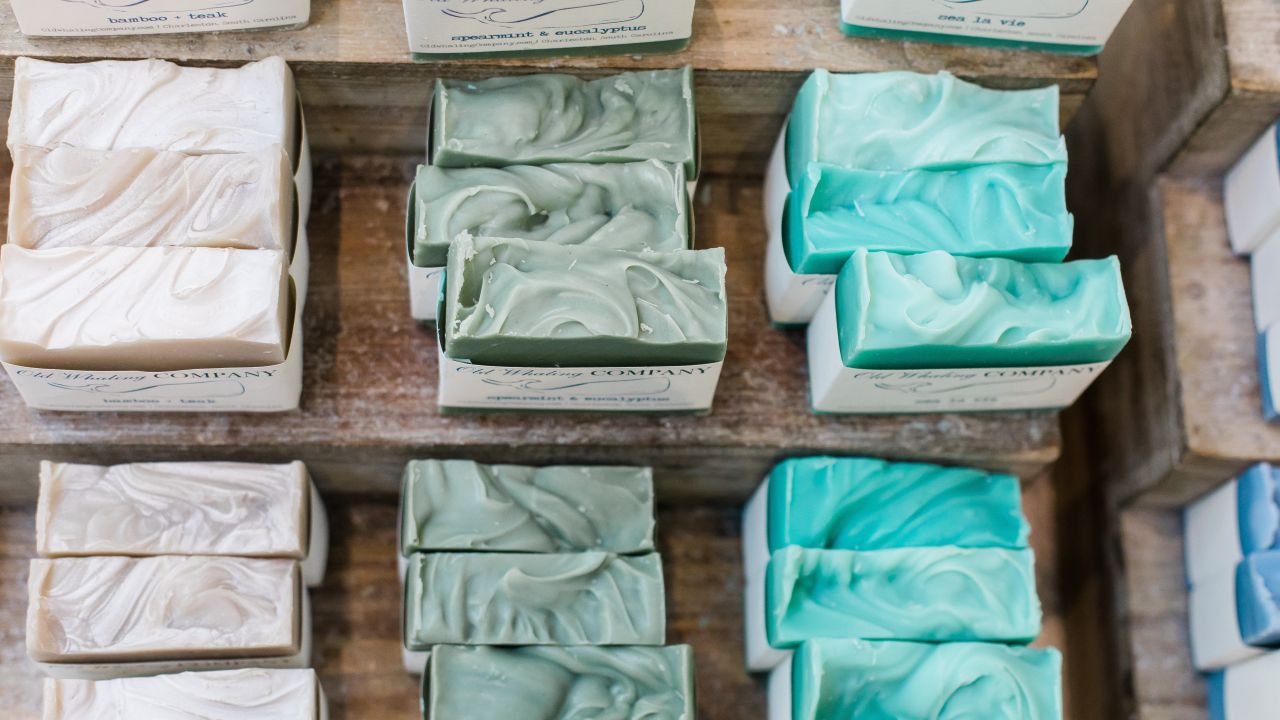 Bars of coloured soaps