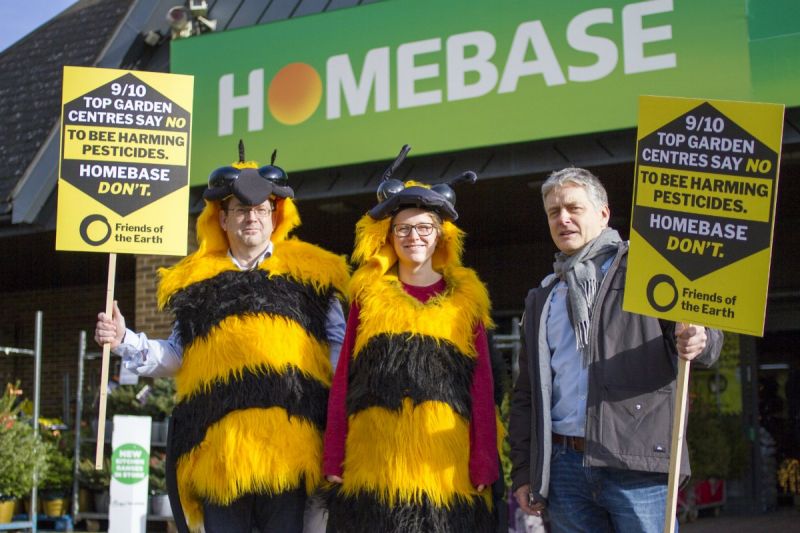 Giant bees outside Homebase before new policy was announced