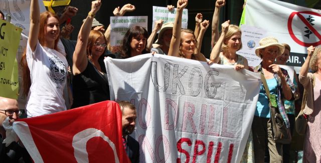 photo of protestors against UKOG activities, High Court, July 2018