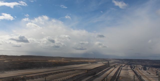 The enormous Hambacher surface mine stretches to the horizon