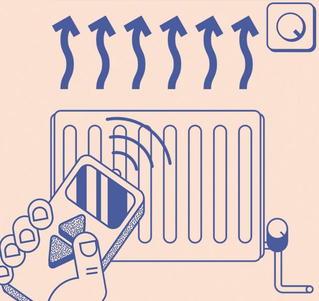illustration of smart heating controls - remote, radiator and wall thermostat