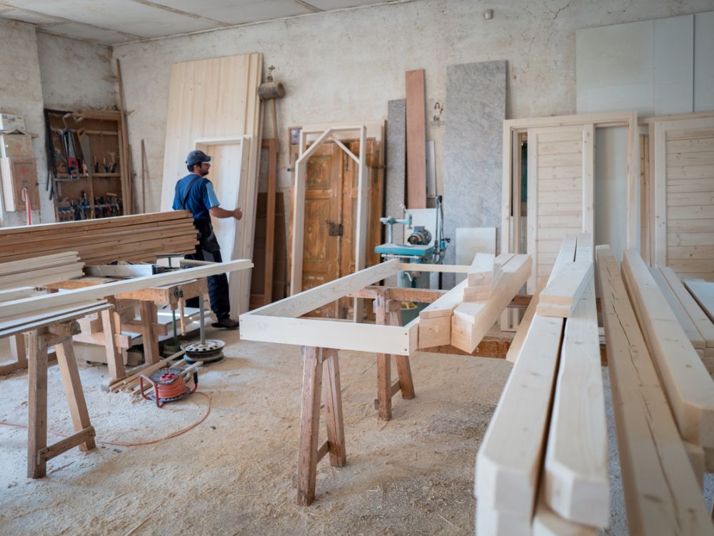 photo of wood stored in workshop