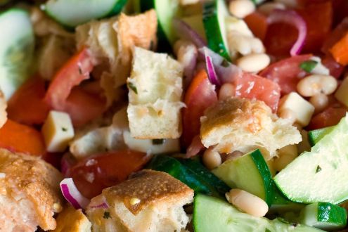 Close up of Panzanella bread salad