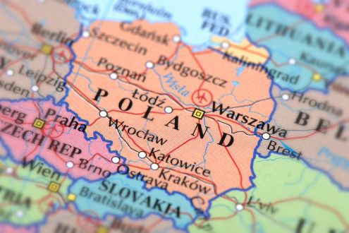 A map of Poland showing major cities including the southern city of Katowice