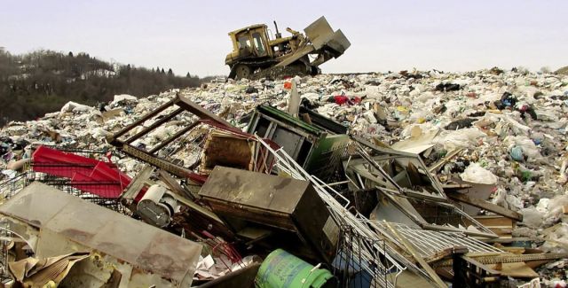 Bulldozer working on landfill in Pennsylvania