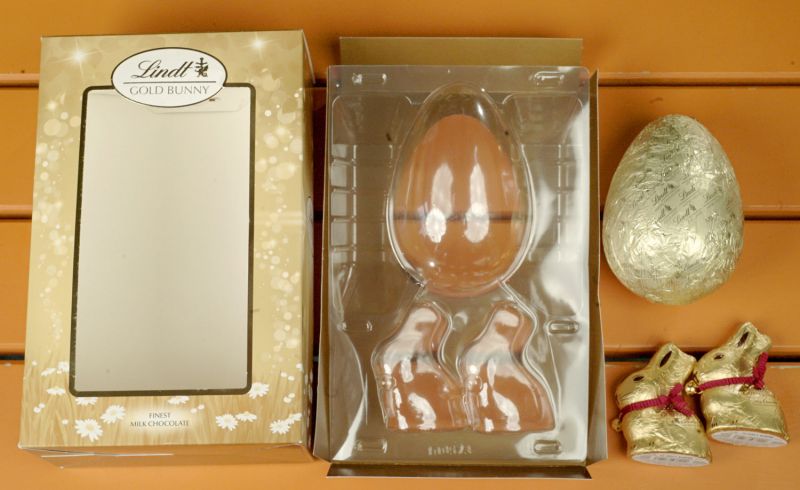Lindt Easter egg packaging, unboxed, showing moulded plastic tray