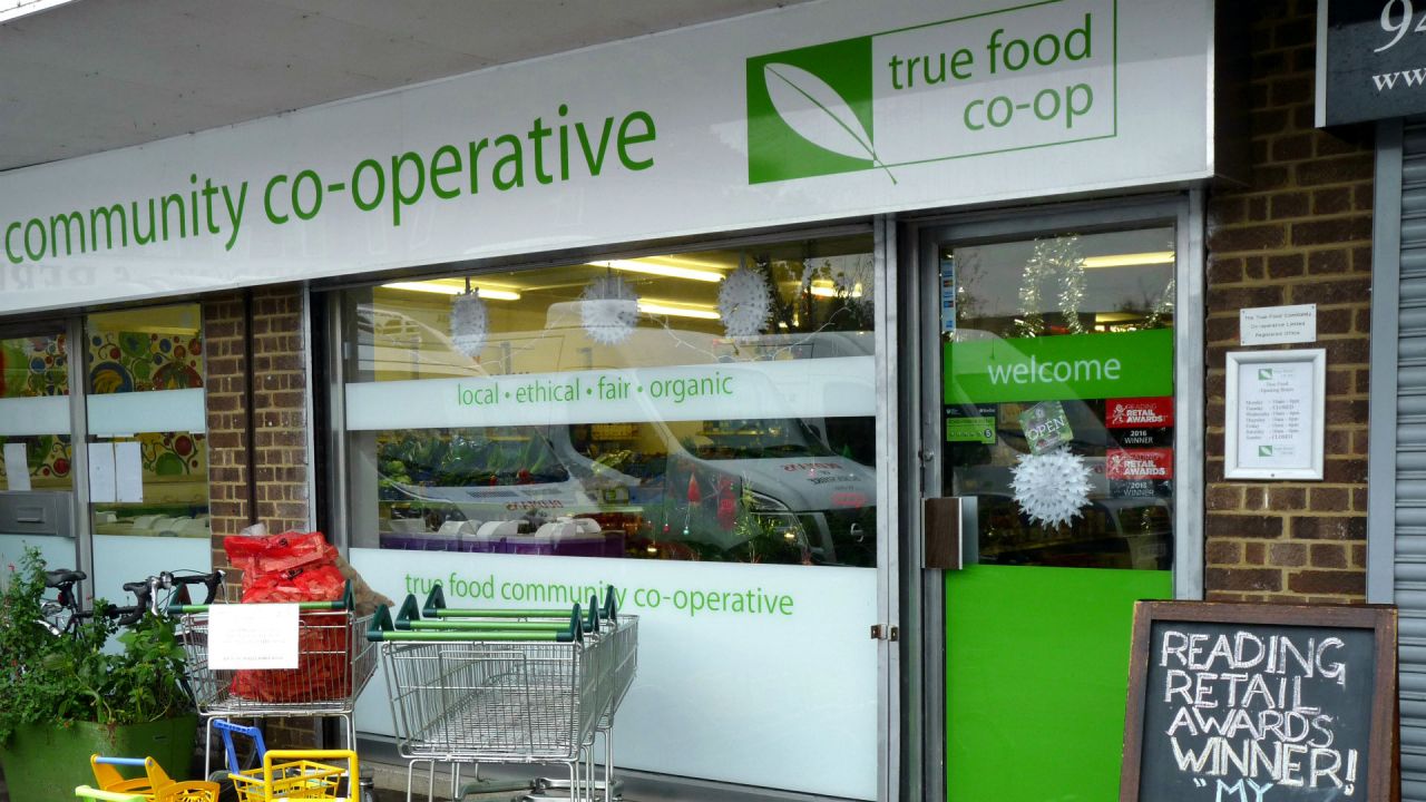 The shop front of a business that supplies local and organic produce
