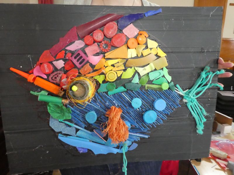 Artwork made from plastic waste by supporters in Fareham