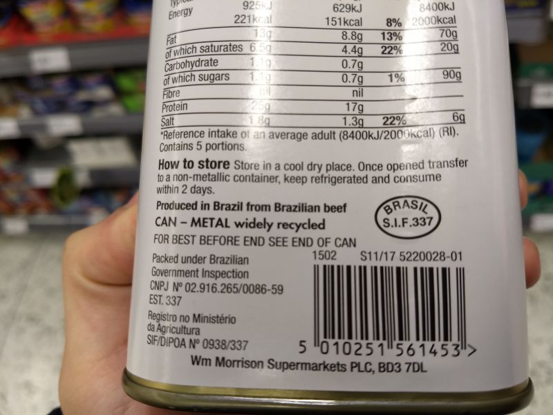 A can of Morrisons corned beef
