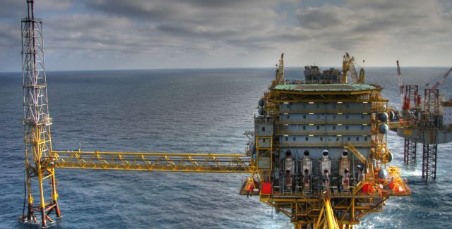 An oil rig at sea