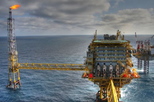 An oil rig at sea