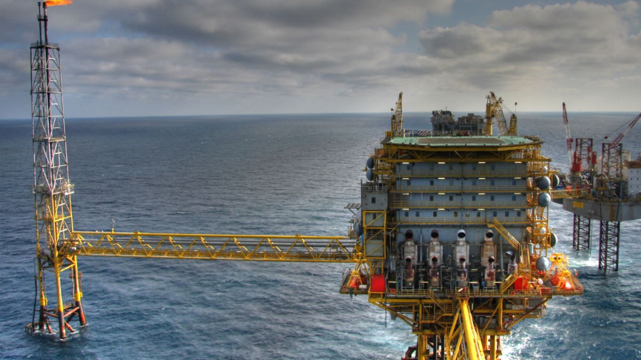 An oil rig at sea