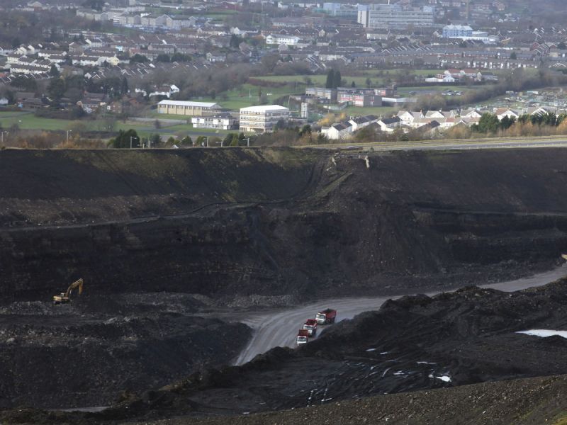 Opencast mining is carried out on the surface (Merthyr Tydfil in South Wales)