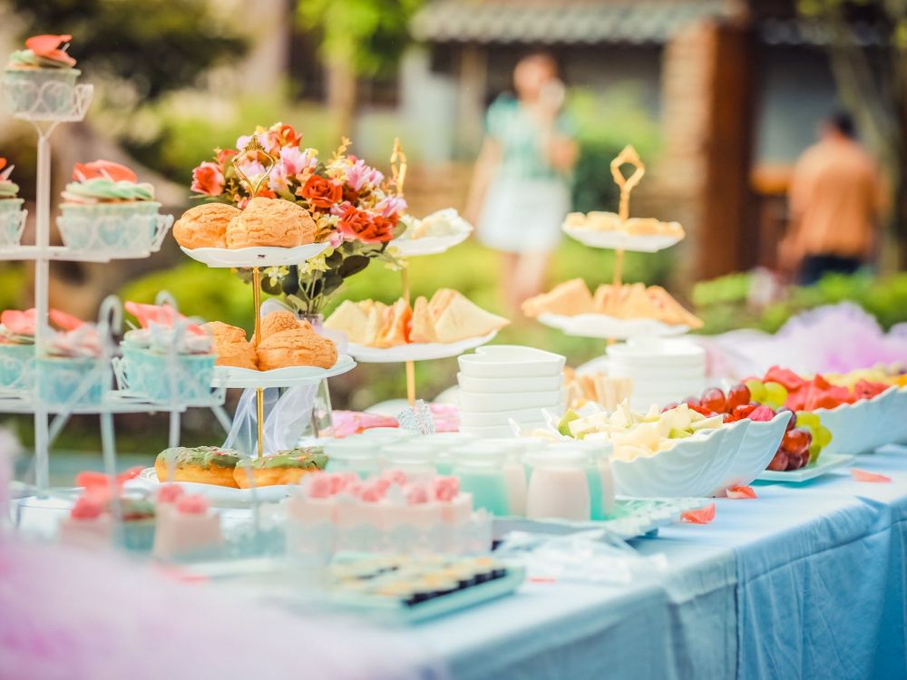 party food on table in garden