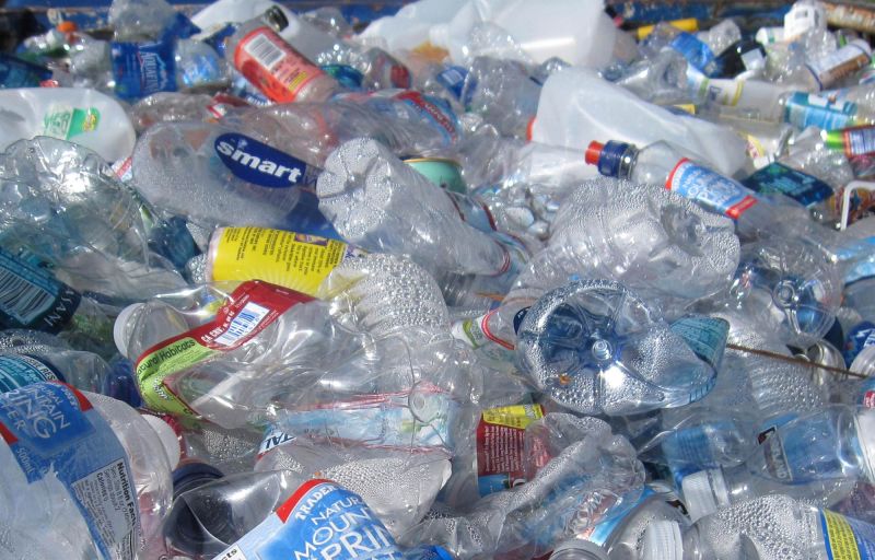 Heap of empty, squashed plastic bottles ready for recycling
