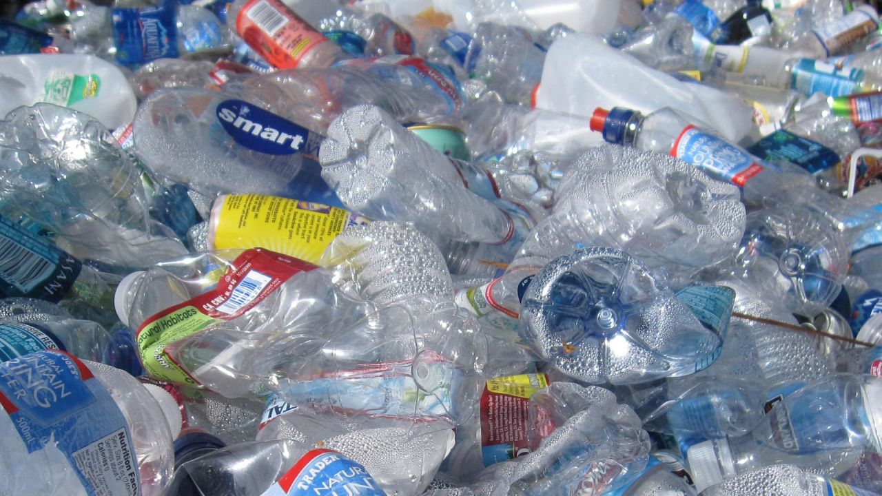Heap of empty, squashed plastic bottles ready for recycling